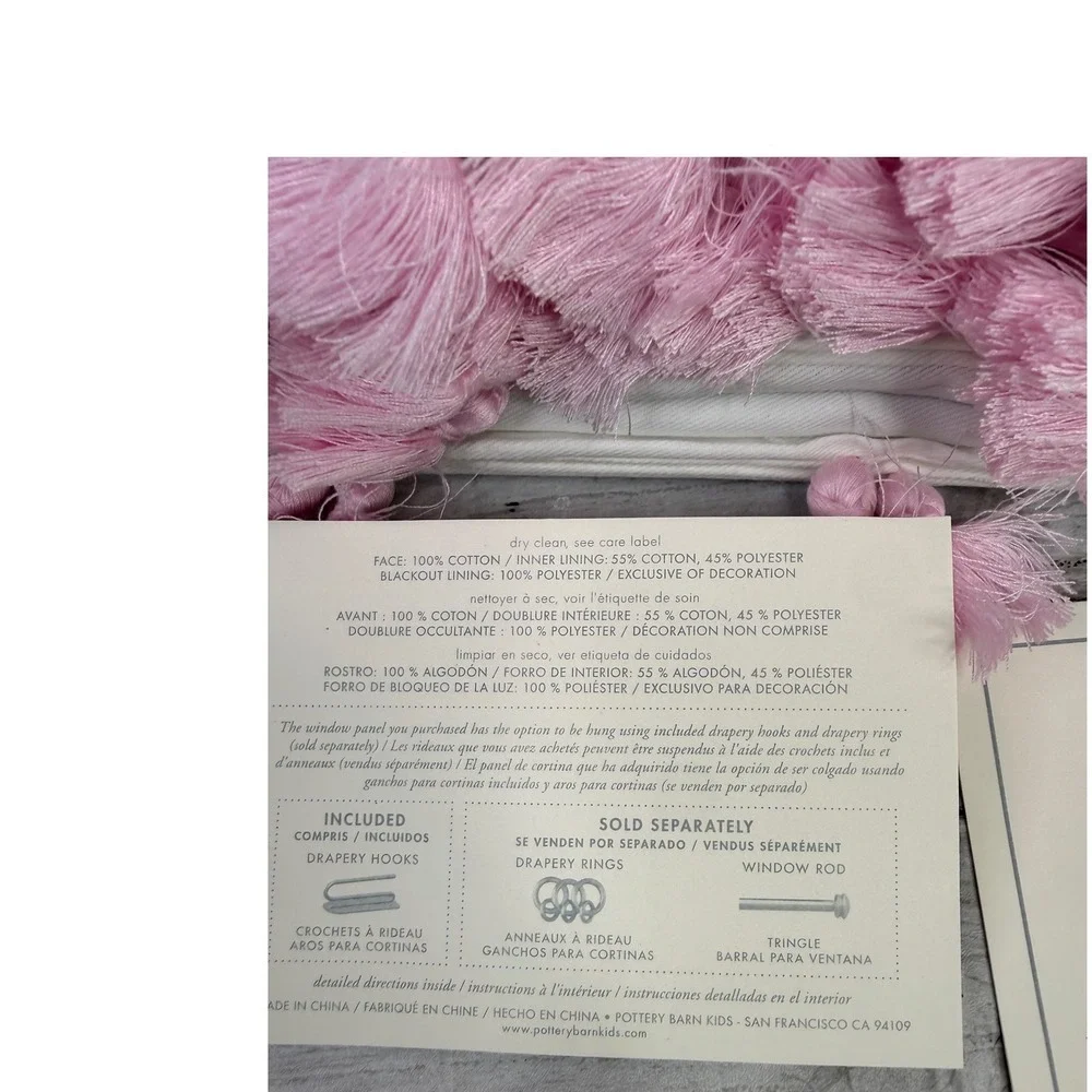 Pottery Barn Kids Bella Tassel Blackout Curtain Panels White Pink set of 2